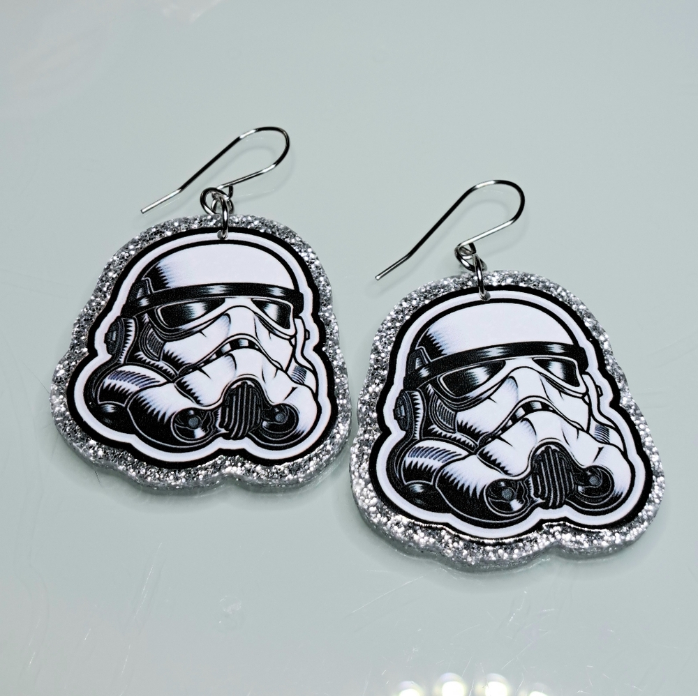 Star Wars Stormtrooper Earrings With Stainless Steel Ear Wires - Picture 2 of 2